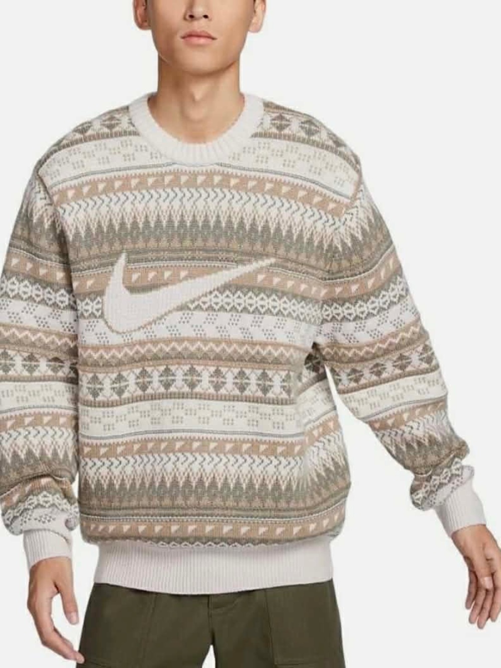 Nike Life Fair Isle Swoosh Sweater - Oversized Size SMALL